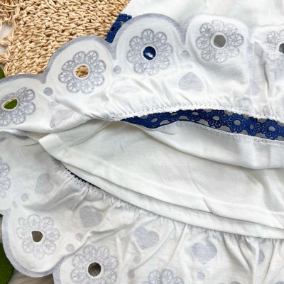 Conj. Regata e Saia Midi com Flores em Lese - Azul